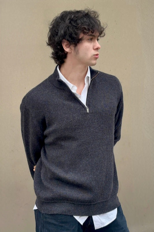 100% Royal Alpaca Quarter-Zip Sweater - Onyx